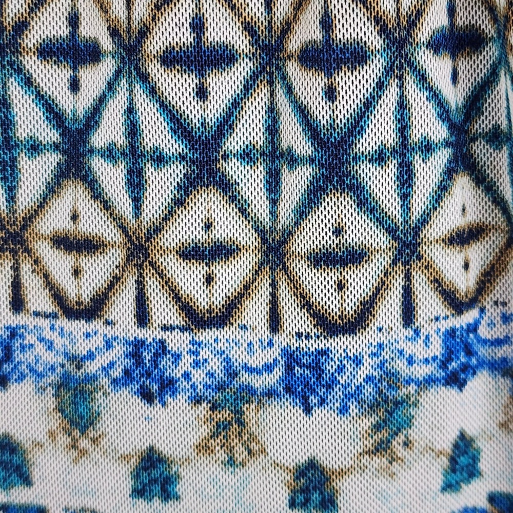 Cato Maxi Dress Women Medium Blue White Beaded Halter Geometric‎ Tile Print Boho - Picture 7 of 11
